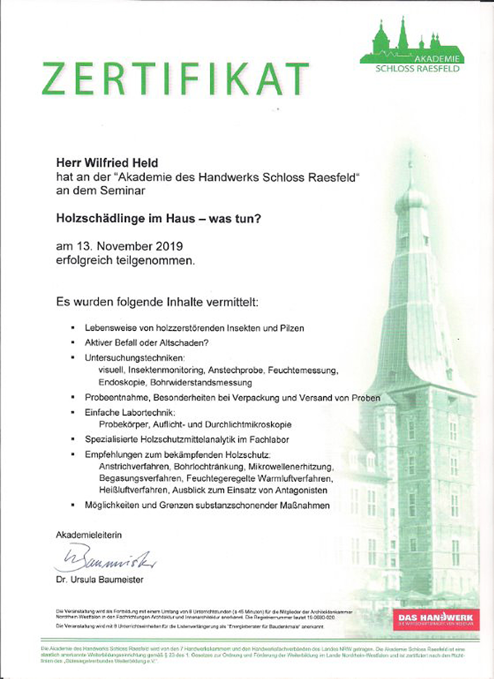 Zertifikat - Holzsch&auml;dlinge im Haus _ was tun? 